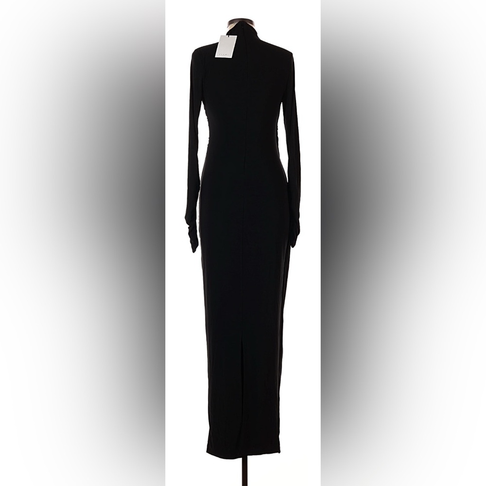 NWT Club L London BLACK Hespera Runched Long Sleeve Mock Neck Gown with Slit - Picture 5 of 7